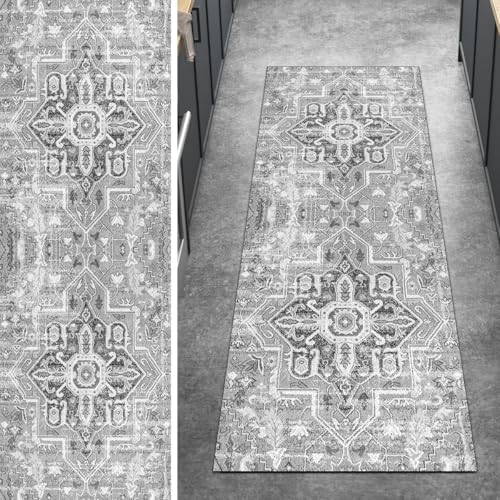 Ymural Boho Teppich Läufer Flur rutschfest Meterware 50x80CM Grau rutschfest Lang Boho Meterware Kurzflor Polyester Korridor Schlafzimmer Anpassbar von Ymural