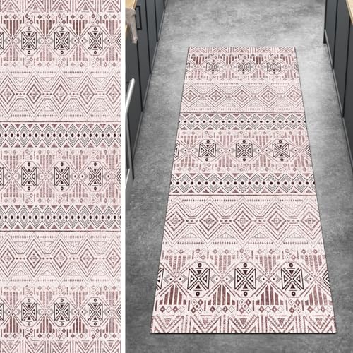 Ymural Boho Teppich Läufer Flur rutschfest Meterware 60x280CM Braun Teppichläufer Küchenteppich Lang Waschbar Kurzflor Polyester Korridor Schlafzimmer Anpassbar von Ymural