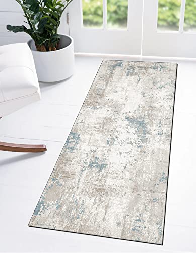 Ymural Flur Teppich Küche 50x150CM Blau Grau Vintage Teppichläufer rutschfest Meterware Waschbar Flurläufer Lang Polyester Küchenläufer für Korridor Schlafzimmer, Anpassbar von Ymural