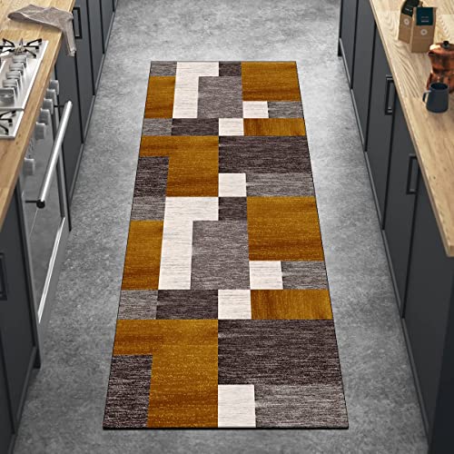 Ymural Flurteppich Läufer Lang rutschfest Meterware Orange Braun 80x500CM Küchen Patchwork Teppichläufer Waschbar Kurzflor Küchenläufer Polyester Korridor Schlafzimmer, Anpassbar von Ymural