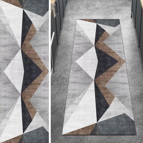 Ymural Grau Kücheteppich Meterware rutschfest Lang 50x120CM Geometrisch Küche Teppich Läufer Flur Waschbar Kurzflor Polyester Korridor Schlafzimmer von Ymural