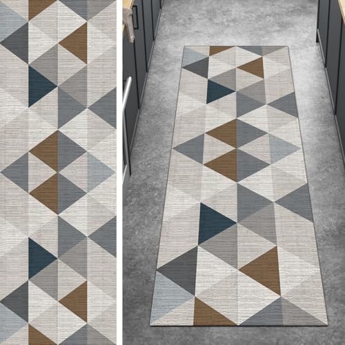 Ymural Grau Teppichläufer Lang rutschfest Meterware 110x330CM Patchwork Küche Teppich Läufer Flur Waschbar Kurzflor Polyester Korridor Schlafzimmer von Ymural