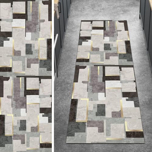 Ymural Grau Teppichläufer rutschfest Lang, Meterware 40x60CM Abstrakt Küche Teppich Läufer Flur Waschbar Kurzflor Polyester Korridor Schlafzimmer von Ymural