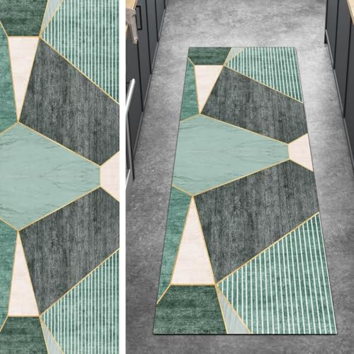 Ymural Grün Teppichläufer Meterware rutschfest 90x240CM Geometrisch Küche Teppich Läufer Flur Lang Waschbar Kurzflor Polyester Korridor Schlafzimmer Ymural Grün Teppichläufer Meterware rutschfest 90x240CM Geometrisch Küche Teppich Läufer Flur Lang Waschbar Kurzflor Polyester Korridor Schlafzimmer von Ymural
