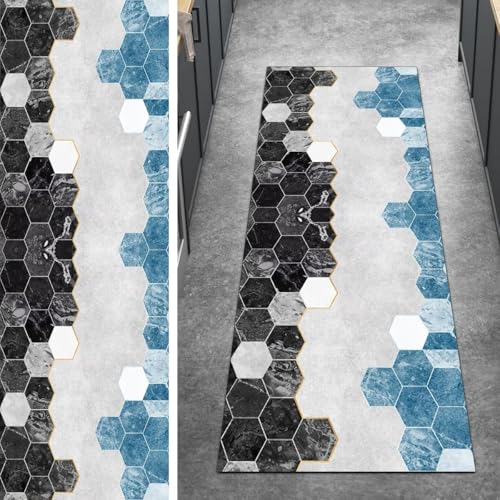 Ymural Kücheläufer Meterware rutschfest Grau Blau 80x550CM Geometrisch Küche Teppich Läufer Flur Lang Waschbar Kurzflor Polyester Korridor Schlafzimmer Ymural Kücheläufer Meterware rutschfest Grau Blau 80x550CM Geometrisch Küche Teppich Läufer Flur Lang Waschbar Kurzflor Polyester Korridor Schlafzimmer von Ymural