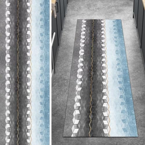 Ymural Kücheläufer rutschfest Meterware Grau Blau 110x350CM Geometrisch Küche Teppich Läufer Flur Lang Waschbar Kurzflor Polyester Korridor Schlafzimmer Ymural Kücheläufer rutschfest Meterware Grau Blau 110x350CM Geometrisch Küche Teppich Läufer Flur Lang Waschbar Kurzflor Polyester Korridor Schlafzimmer von Ymural