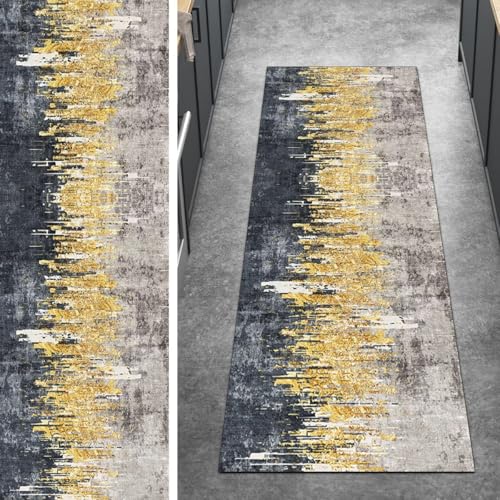 Ymural Kücheläufer rutschfest Meterware Grau Gold 110x150CM Abstrakt Küche Teppich Läufer Flur Lang Waschbar Kurzflor Polyester Korridor Schlafzimmer Ymural Kücheläufer rutschfest Meterware Grau Gold 110x150CM Abstrakt Küche Teppich Läufer Flur Lang Waschbar Kurzflor Polyester Korridor Schlafzimmer von Ymural