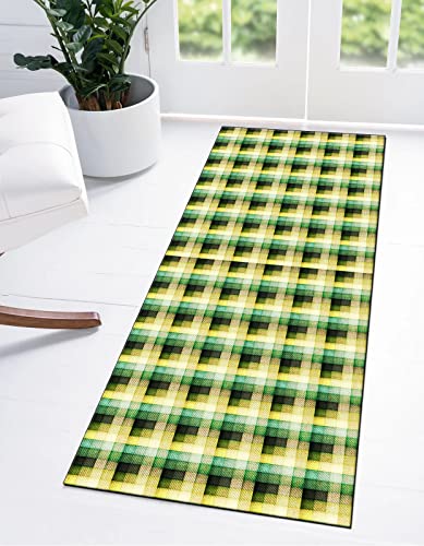 Ymural Läufer, Teppich Läufer Flur Küchen Teppichläufer Meterware rutschfest Lang Gelb Grün Küchenläufer Tartan Waschbar Kurzflor Polyester Korridor Schlafzimmer, Anpassbar Breite 40-120cm von Ymural