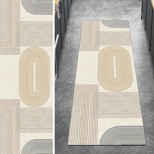 Ymural Läufer Flur rutschfest 50x90CM Modern Teppich Läufer Flur Waschbar Beige Lang Küchenläufer Meterware Kurzflor Polyester Korridor Schlafzimmer von Ymural