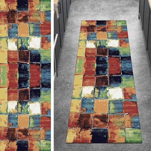 Ymural Läufer Flur rutschfest Teppich Küche 100x300CM Bunt Teppichläufer Lang Abstrakt Teppichmatten Meterware Kurzflor Polyester Korridor Schlafzimmer, Anpassbar Breite 40-120cm von Ymural