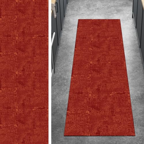 Ymural Läufer Flur rutschfest Teppich Küche 100x600CM Rot rutschfest Lang Abstrakt Meterware Kurzflor Polyester Korridor Schlafzimmer, Anpassbar von Ymural