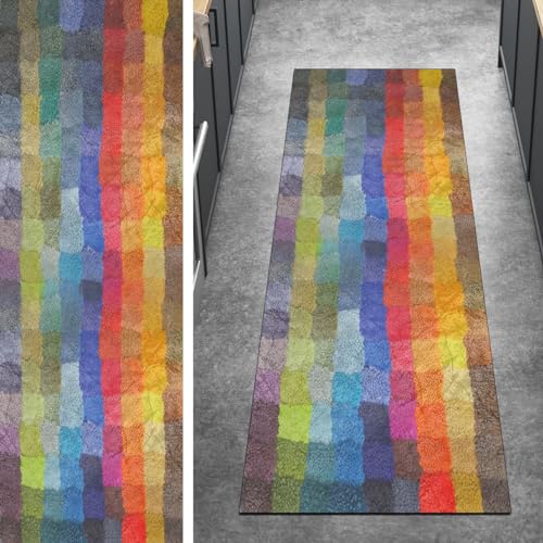 Ymural Läufer Flur rutschfest Teppich Küche 60x150CM Bunt Teppichläufer Waschbar Lang Patchwork Teppichmatten Meterware Kurzflor Polyester Korridor Schlafzimmer, Anpassbar Breite 40-120cm von Ymural