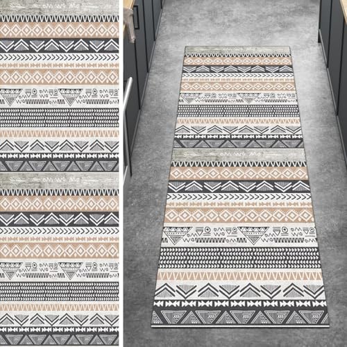 Ymural Läufer Flurteppich rutschfest Grau Braun 40x180CM Boho Küchenläufer Teppich Läufer Flur Meterware Kurzflor Polyester Korridor Schlafzimmer von Ymural