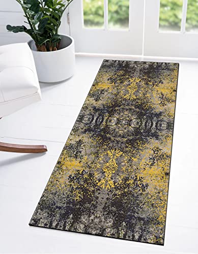 Ymural Läufer Teppich Flur Küche Schwarz Gelb Vintage Teppichläufer 60x150CM rutschfest Meterware Waschbar Flurläufer Lang Polyester Küchenläufer für Korridor Schlafzimmer, Anpassbar Ymural Läufer Teppich Flur Küche Schwarz Gelb Vintage Teppichläufer 60x150CM rutschfest Meterware Waschbar Flurläufer Lang Polyester Küchenläufer für Korridor Schlafzimmer, Anpassbar von Ymural