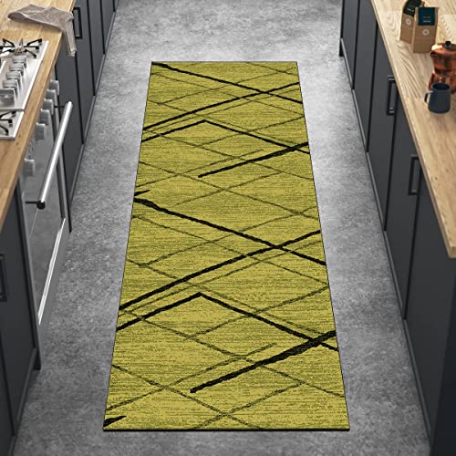 Ymural Läufer Teppich Flur rutschfest Lang 40x100CM Modern Gestreift Meterware Gelb Küchen Teppichläufer Waschbar Kurzflor Küchenläufer Polyester Korridor Schlafzimmer, Anpassbar von Ymural