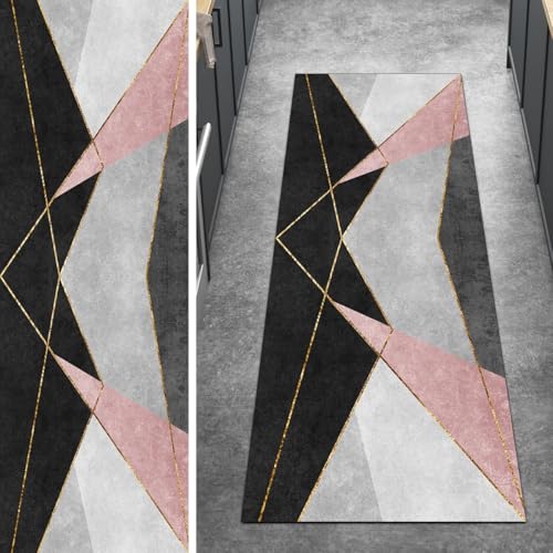 Ymural Läufer Teppich Flur rutschfest Meterware Lang 50x80CM Rosa rutschfest Lang Patchwork Meterware Kurzflor Polyester Korridor Schlafzimmer Anpassbar von Ymural
