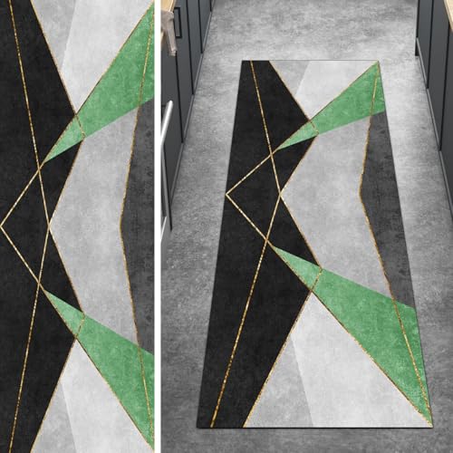 Ymural Läufer Teppich Flur rutschfest Meterware Lang 60x100CM Grün Patchwork Teppichläufer Küchenteppich Waschbar Kurzflor Polyester Korridor Schlafzimmer Anpassbar von Ymural