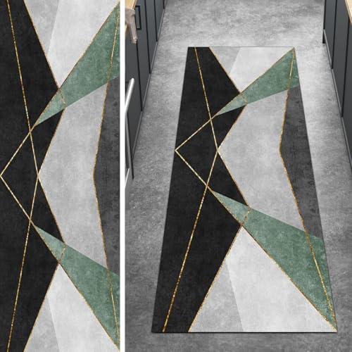 Ymural Läufer Teppich Flur rutschfest Meterware Lang 80x220CM Grau Beige Patchwork Teppichläufer Küchenteppich Waschbar Kurzflor Polyester Korridor Schlafzimmer Anpassbar von Ymural