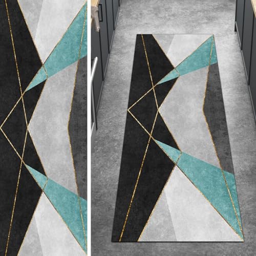 Ymural Läufer Teppich Flur rutschfest Meterware Lang 90x240CM Cyan rutschfest Lang 3D Meterware Kurzflor Polyester Korridor Schlafzimmer Anpassbar von Ymural