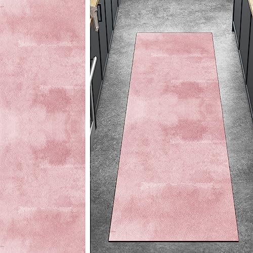 Ymural Läufer Teppich Lang Flur Kücheteppich Abstrakt 50x150CM Rosa Kücheläufer rutschfest Teppichmatten Teppichläufer Waschbar Kurzflor Polyester Korridor Schlafzimmer, Anpassbar Breite 40-120cm von Ymural