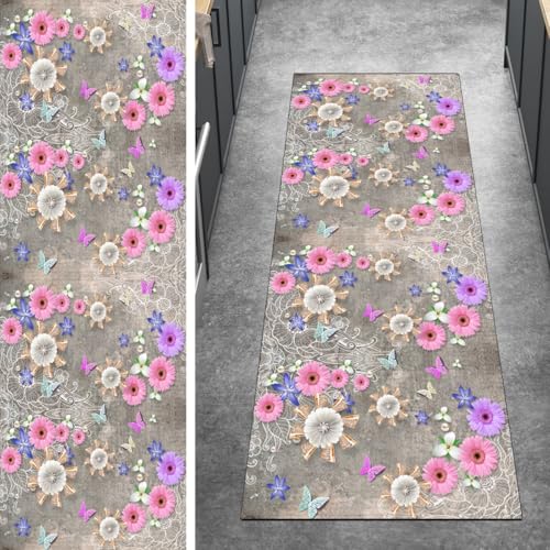 Ymural Läufer rutschfest Waschbar Rosa Blumenmuster 80x220CM Grau Teppichläufer Teppichmatten Lang Waschbar Kücheläufer Meterware Kurzflor Polyester Korridor Schlafzimmer Ymural Läufer rutschfest Waschbar Rosa Blumenmuster 80x220CM Grau Teppichläufer Teppichmatten Lang Waschbar Kücheläufer Meterware Kurzflor Polyester Korridor Schlafzimmer von Ymural