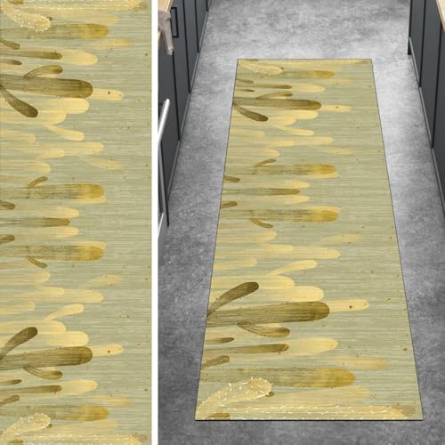 Ymural Läuferflur Teppich Gelb Grün, rutschfest Lang 40x80CM Abstrakt Küchenläufer Teppichläufer Waschbar Meterware Kurzflor Polyester Korridor Schlafzimmer von Ymural