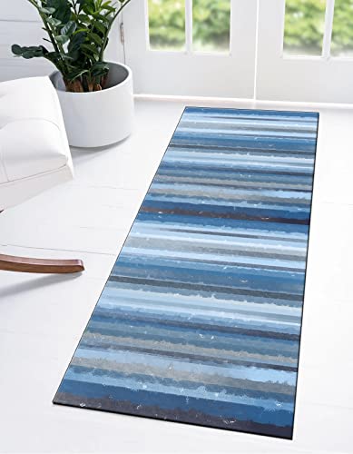Ymural Teppich Läufer Flur Küche Blau Gestreift 70x180CM Teppichläufer rutschfest Meterware Waschbar Flurläufer Lang Polyester Küchenläufer für Korridor Schlafzimmer, Anpassbar von Ymural