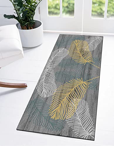 Ymural Teppich Läufer Flur Küche Grau Feder Muster Modern Teppichläufer 80x150CM rutschfest Meterware Waschbar Flurläufer Lang Polyester Küchenläufer für Korridor Schlafzimmer, Anpassbar von Ymural