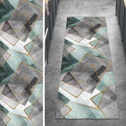 Ymural Teppich Läufer Flur Küche rutschfest Grau Grün Patchwork 80x180CM Läufer Teppichläufer Flur Lang Läuferflur Meterware Kurzflor Polyester Korridor Schlafzimmer von Ymural