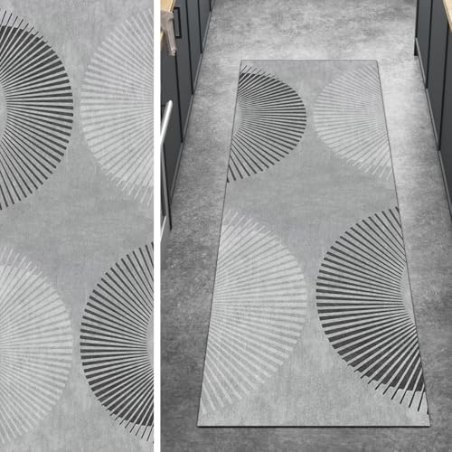 Ymural Teppich Läufer Flur Lang Grau rutschfest 60x500CM Modern Küchenläufer Teppichläufer Waschbar Meterware Kurzflor Polyester Korridor Schlafzimmer von Ymural