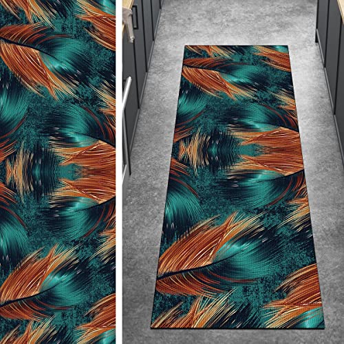 Ymural Teppich Läufer Flur Lang Modern Kücheläufer 70x300CM Grün Orange Teppichmatten rutschfest Meterware Teppichläufer Waschbar Kurzflor Polyester Korridor Schlafzimmer, Anpassbar Breite 40-120cm von Ymural