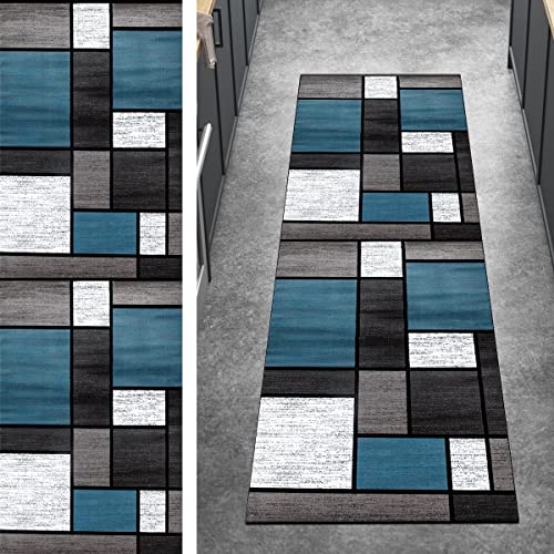 Ymural Teppich Läufer Flur Lang Teppichmatten Patchwork 70x100CM Grau Blue Kücheläufer rutschfest Meterware Teppichläufer Waschbar Kurzflor Polyester Korridor, Breite 40-120cm von Ymural