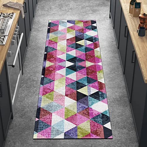 Ymural Teppich Läufer Flur Meterware 100x400CM Bunt Teppichläufer Geometrisch Flurläufer rutschfest Meterware Waschbar Lang Polyester Küchenläufer für Korridor Schlafzimmer, Anpassbar von Ymural