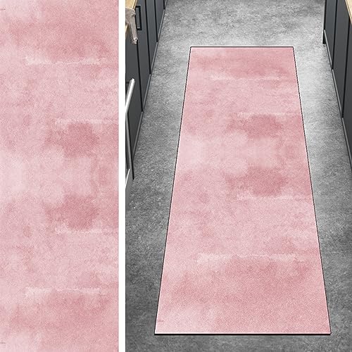 Ymural Teppich Läufer Flur Meterware Abstrakt Teppichmatten 40x350CM Rosa Kücheläufer rutschfest Lang Teppichläufer Waschbar Kurzflor Polyester Korridor Schlafzimmer, Anpassbar Breite 40-120cm von Ymural