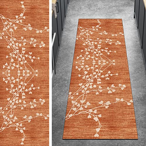 Ymural Teppich Läufer Flur Meterware Vintage Teppichmatten 70x200CM Orange Kücheläufer rutschfest Lang Teppichläufer Waschbar Kurzflor Polyester Korridor Schlafzimmer, Anpassbar Breite 40-120cm von Ymural