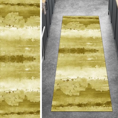Ymural Teppich Läufer Flur Meterware rutschfest 50x300CM Gelb Abstrakt Teppichläufer Küchenteppich Lang Waschbar Kurzflor Polyester Korridor Schlafzimmer Anpassbar von Ymural