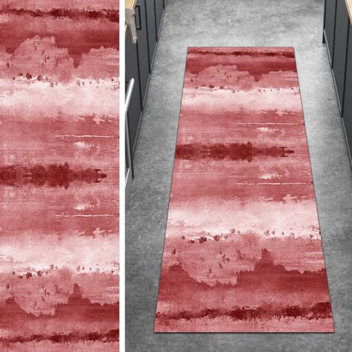 Ymural Teppich Läufer Flur Meterware rutschfest 80x100CM Rot Abstrakt Teppichläufer Küchenteppich Lang Waschbar Kurzflor Polyester Korridor Schlafzimmer Anpassbar von Ymural
