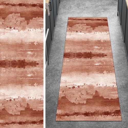 Ymural Teppich Läufer Flur Meterware rutschfest 80x120CM Orange rutschfest Lang Abstrakt Meterware Kurzflor Polyester Korridor Schlafzimmer Anpassbar von Ymural