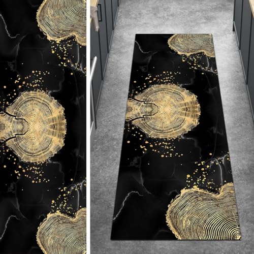 Ymural Teppich Läufer Flur Schwarz Gold, rutschfest Lang 120x550CM Abstrakt Küchenläufer Teppichläufer Waschbar Meterware Kurzflor Polyester Korridor Schlafzimmer Ymural Teppich Läufer Flur Schwarz Gold, rutschfest Lang 120x550CM Abstrakt Küchenläufer Teppichläufer Waschbar Meterware Kurzflor Polyester Korridor Schlafzimmer von Ymural