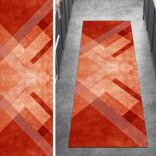 Ymural Teppich Läufer Flur Waschbar rutschfest 80x200CM Rot Kücheläufer Teppichläufer Lang Modern Meterware Kurzflor Polyester Korridor Schlafzimmer Anpassbar von Ymural