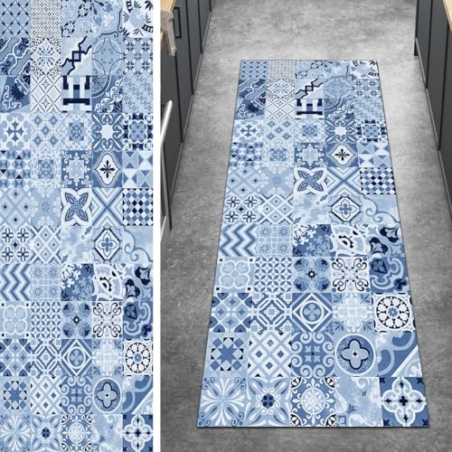 Ymural Teppich Läufer Flur rutschfest Boho, 50x400CM Blau Teppichläufer Küchenteppich Lang Waschbar Kurzflor Polyester Korridor Schlafzimmer Anpassbar Ymural Teppich Läufer Flur rutschfest Boho, 50x400CM Blau Teppichläufer Küchenteppich Lang Waschbar Kurzflor Polyester Korridor Schlafzimmer Anpassbar von Ymural