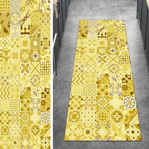Ymural Teppich Läufer Flur rutschfest Boho, 80x220CM Gelb Teppichläufer Küchenteppich Lang Waschbar Kurzflor Polyester Korridor Schlafzimmer Anpassbar Ymural Teppich Läufer Flur rutschfest Boho, 80x220CM Gelb Teppichläufer Küchenteppich Lang Waschbar Kurzflor Polyester Korridor Schlafzimmer Anpassbar von Ymural