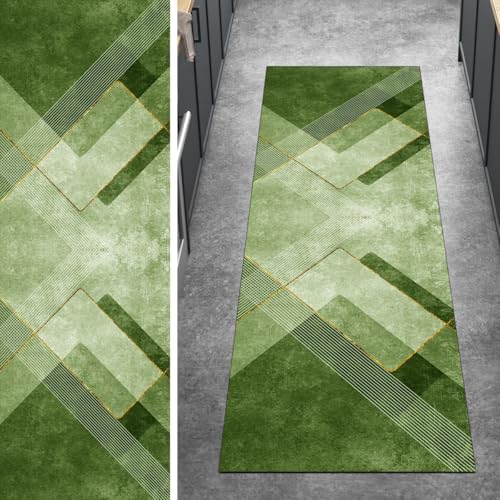 Ymural Teppich Läufer Flur rutschfest Küche 110x220CM Grün Kücheläufer Teppichläufer Lang Modern Meterware Kurzflor Polyester Korridor Schlafzimmer Anpassbar von Ymural
