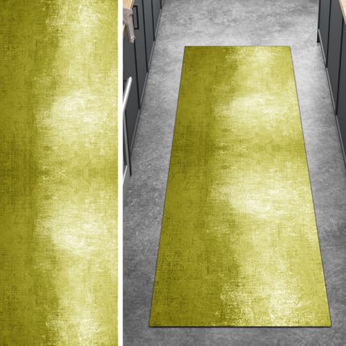 Ymural Teppich Läufer Flur rutschfest Meterware, 100x550CM Gelb Abstrakt Kücheläufer Küchenteppich Lang Waschbar Kurzflor Polyester Korridor Schlafzimmer Anpassbar von Ymural
