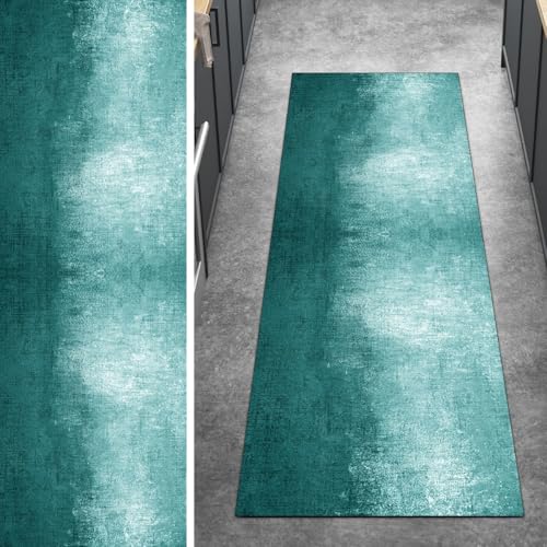 Ymural Teppich Läufer Flur rutschfest Meterware, 110x280CM Cyan rutschfest Lang 3D Meterware Kurzflor Polyester Korridor Schlafzimmer Anpassbar von Ymural