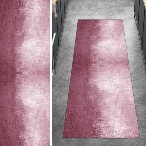 Ymural Teppich Läufer Flur rutschfest Meterware, 50x450CM Rosa rutschfest Lang Abstrakt Meterware Kurzflor Polyester Korridor Schlafzimmer Anpassbar von Ymural