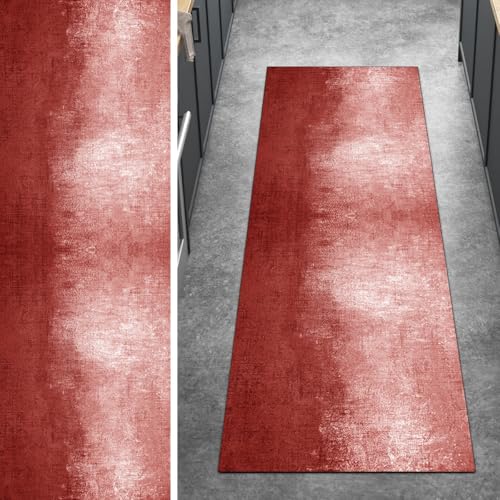 Ymural Teppich Läufer Flur rutschfest Meterware, 70x240CM Rot Abstrakt Kücheläufer Küchenteppich Lang Waschbar Kurzflor Polyester Korridor Schlafzimmer Anpassbar von Ymural