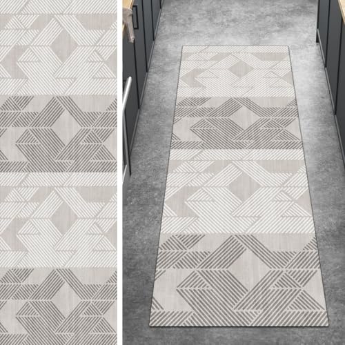 Ymural Teppich Läufer Flur rutschfest Meterware 40x400CM Beige Grau Modern Teppichläufer Küchenteppich Lang Waschbar Kurzflor Polyester Korridor Schlafzimmer Anpassbar von Ymural