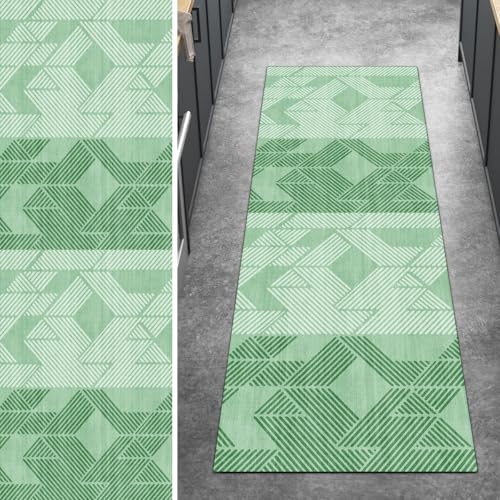 Ymural Teppich Läufer Flur rutschfest Meterware 50x180CM Grün Modern Teppichläufer Küchenteppich Lang Waschbar Kurzflor Polyester Korridor Schlafzimmer Anpassbar von Ymural