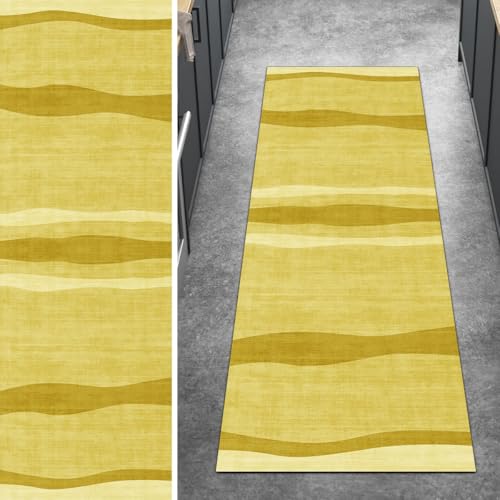 Ymural Teppich Läufer Flur rutschfest Meterware 70x120CM Gelb Abstrakt Teppichläufer Küchenteppich Lang Waschbar Kurzflor Polyester Korridor Schlafzimmer Anpassbar von Ymural